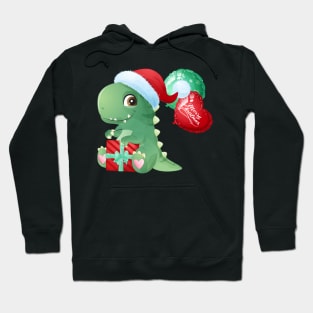 Cute Christmas T Rex With Santa Hat And Gift Box Hoodie